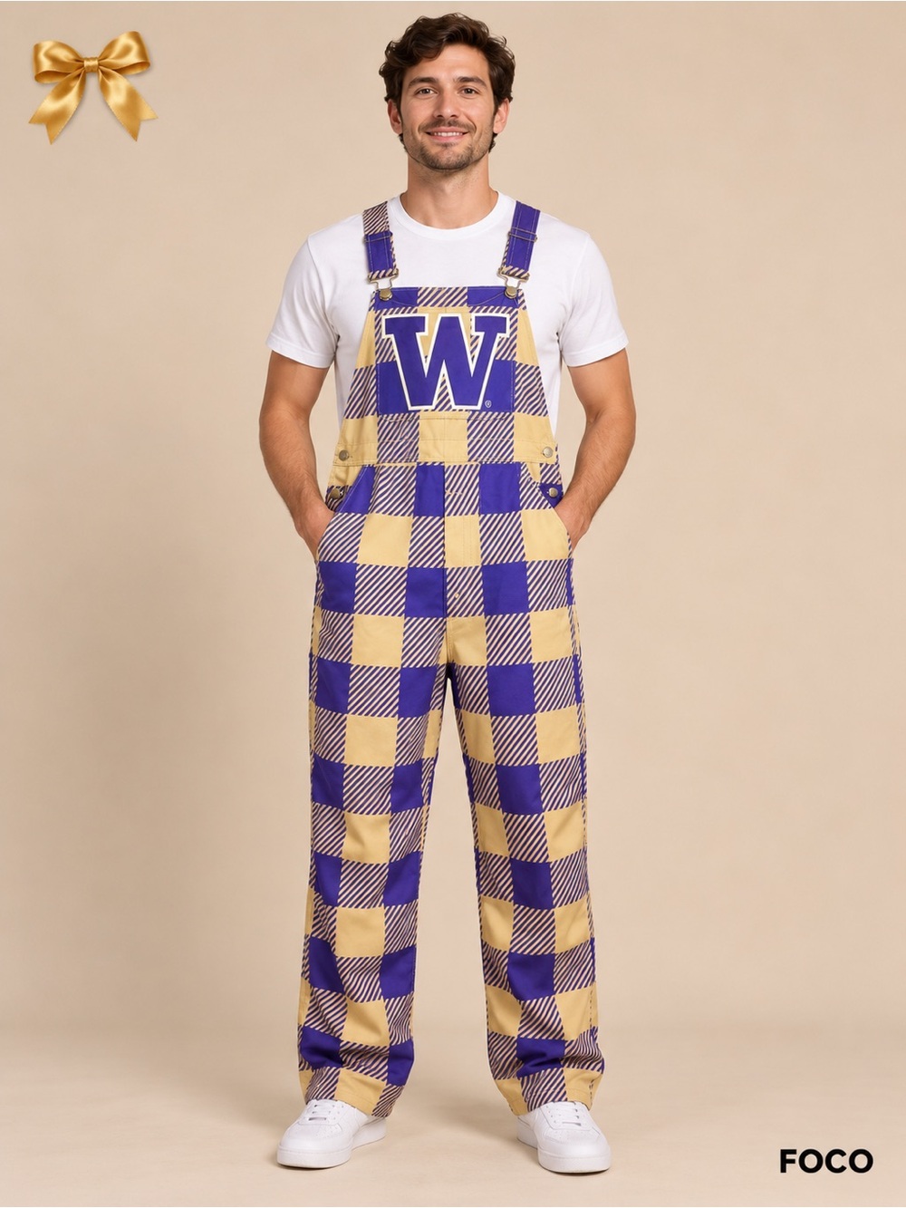Washington Huskies Plaid Bib Overalls Men’s Medium FOCO